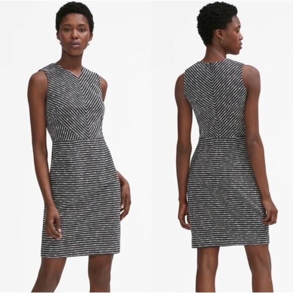 MM. LaFleur Women's Black Reanna Yarn Stripe Tweed Sleeveless Sheath Dress Sz 14
